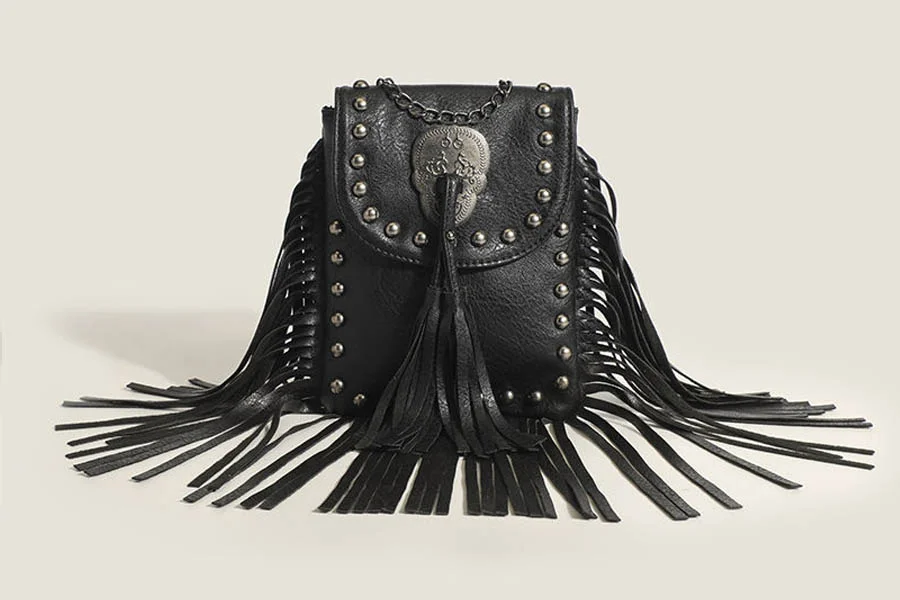 Skull-Decorated Fringe Bag